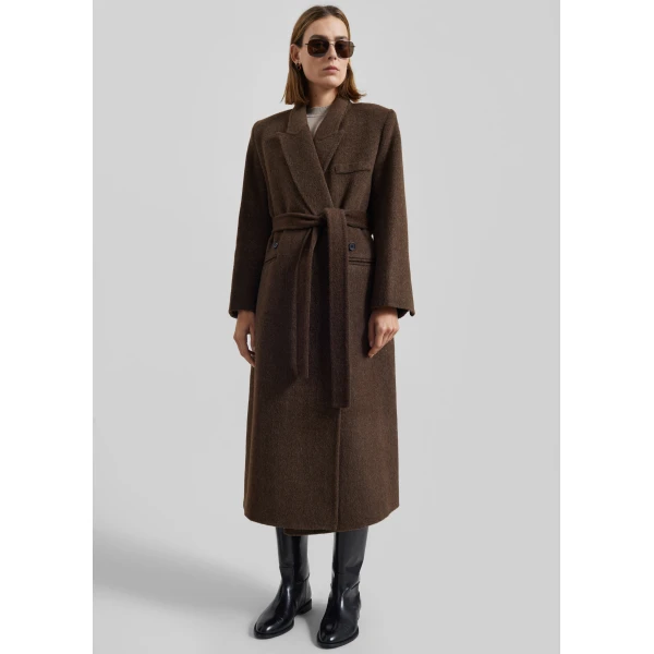 The Frankie Shop Arlene Wool Belted Coat – Brown, view 4