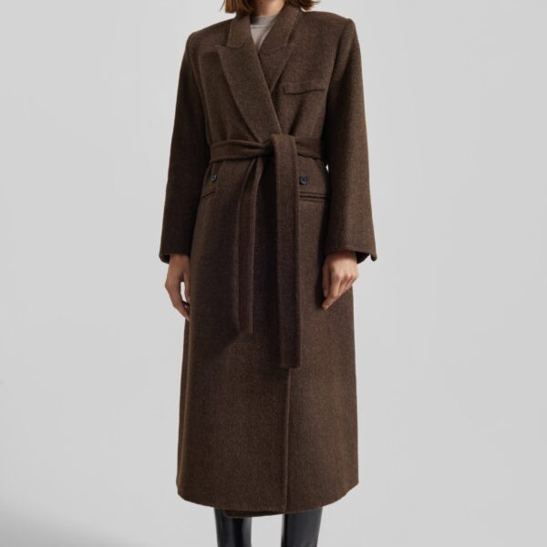The Frankie Shop Arlene Wool Belted Coat - Brown - Oversized Minimalist Coats in Beige - Shop at Coveti