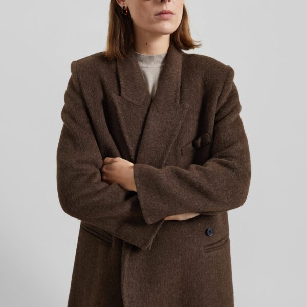 The Frankie Shop Arlene Wool Belted Coat - Brown - Oversized Minimalist Coats in Beige - Shop at Coveti