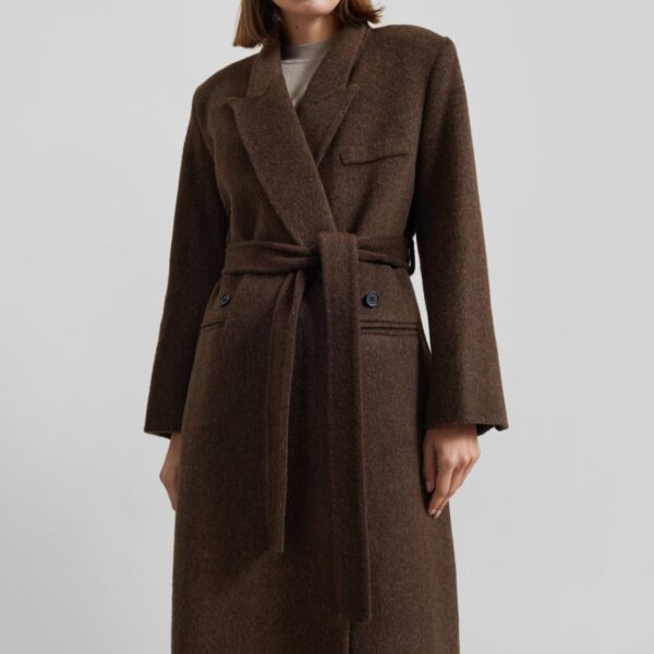 The Frankie Shop Arlene Wool Belted Coat - Brown - Oversized Minimalist Coats in Beige - Shop at Coveti