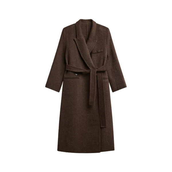 The Frankie Shop Arlene Wool Belted Coat - Brown - Oversized Minimalist Coats in Beige - Shop at Coveti