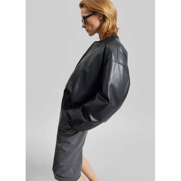 The Frankie Shop Arolla Faux Leather Draped Jacket – Black, view 2