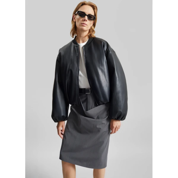 The Frankie Shop Arolla Faux Leather Draped Jacket – Black, view 3