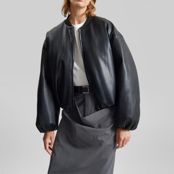 The Frankie Shop Arolla Faux Leather Draped Jacket - Black - Oversized Minimalist Jackets in Black - Shop at Coveti