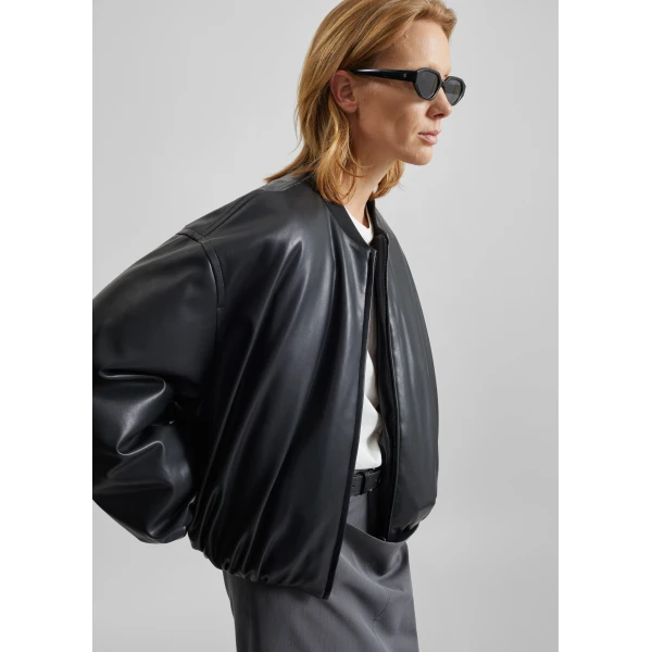 The Frankie Shop Arolla Faux Leather Draped Jacket – Black, view 4