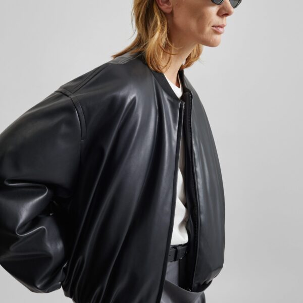 The Frankie Shop Arolla Faux Leather Draped Jacket - Black - Oversized Minimalist Jackets in Black - Shop at Coveti