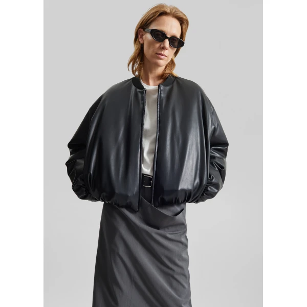 The Frankie Shop Arolla Faux Leather Draped Jacket – Black, view 5