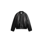 The Frankie Shop Arolla Faux Leather Draped Jacket - Black - Oversized Minimalist Jackets in Black - Shop at Coveti