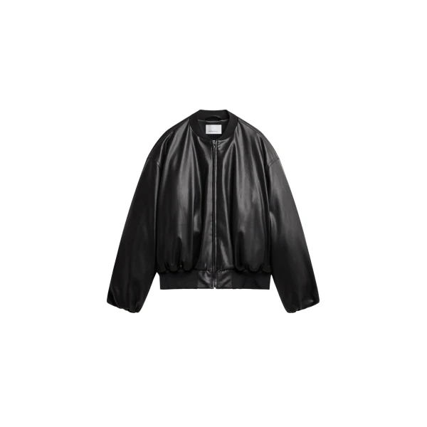 The Frankie Shop Arolla Faux Leather Draped Jacket - Black - Oversized Minimalist Jackets in Black - Shop at Coveti