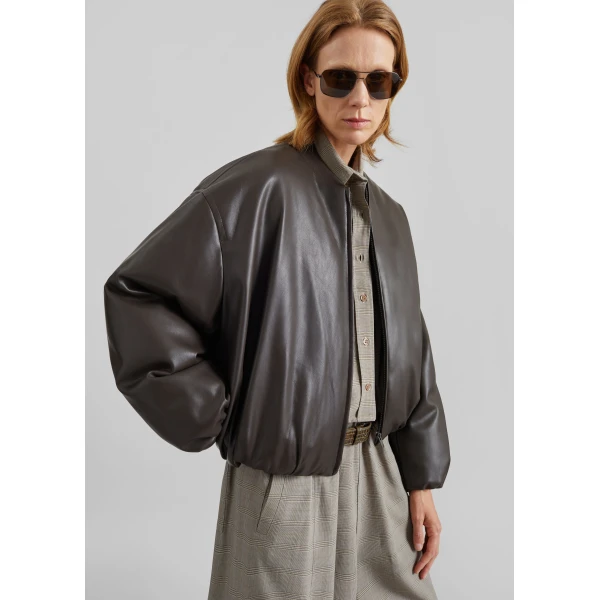 The Frankie Shop Arolla Faux Leather Draped Jacket – Brown, view 2