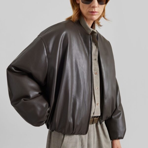 The Frankie Shop Arolla Faux Leather Draped Jacket - Brown - Oversized Minimalist Jackets in Beige - Shop at Coveti