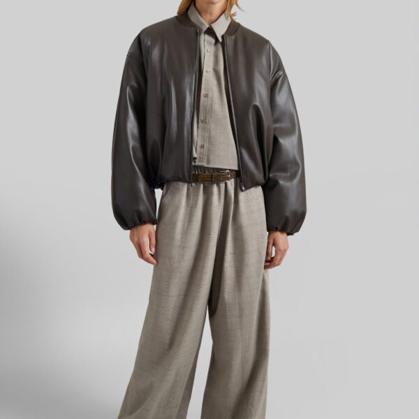 The Frankie Shop Arolla Faux Leather Draped Jacket - Brown - Oversized Minimalist Jackets in Beige - Shop at Coveti