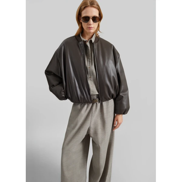 The Frankie Shop Arolla Faux Leather Draped Jacket – Brown, view 4
