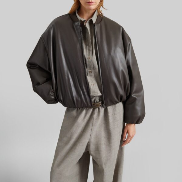 The Frankie Shop Arolla Faux Leather Draped Jacket - Brown - Oversized Minimalist Jackets in Beige - Shop at Coveti