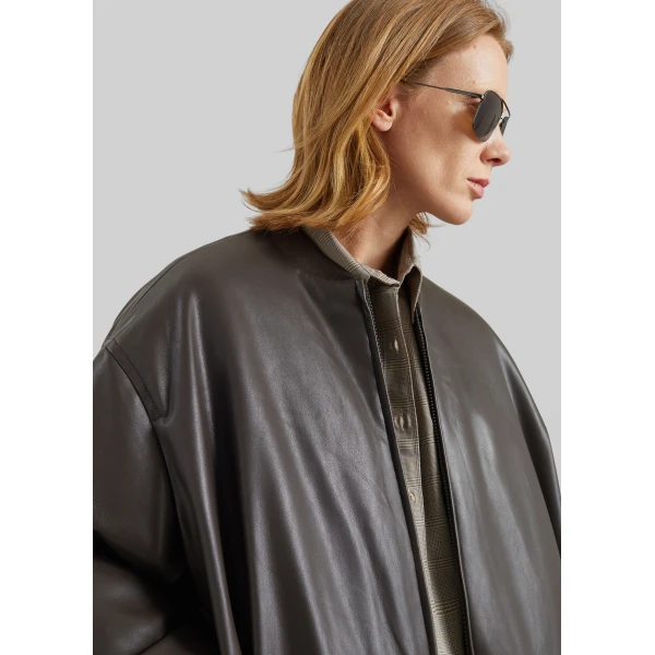 The Frankie Shop Arolla Faux Leather Draped Jacket – Brown, view 5
