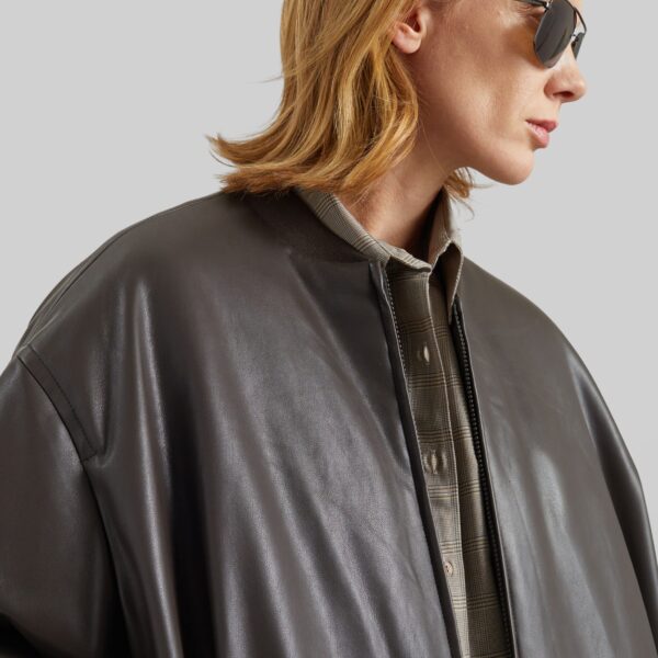 The Frankie Shop Arolla Faux Leather Draped Jacket - Brown - Oversized Minimalist Jackets in Beige - Shop at Coveti