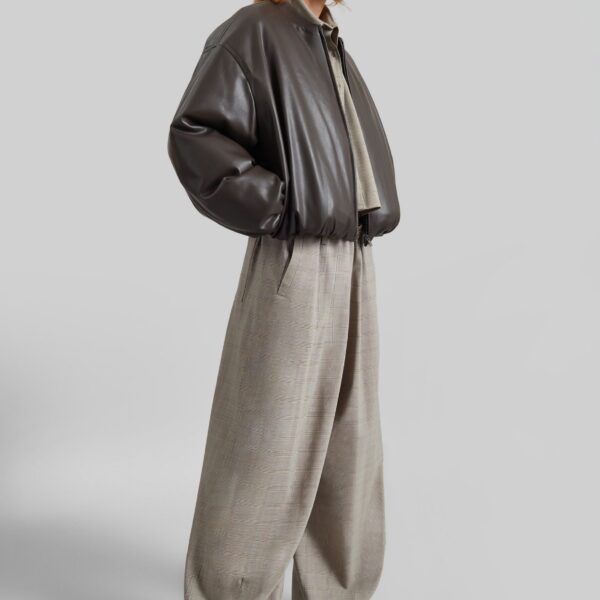 The Frankie Shop Arolla Faux Leather Draped Jacket - Brown - Oversized Minimalist Jackets in Beige - Shop at Coveti