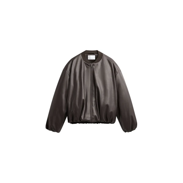 The Frankie Shop Arolla Faux Leather Draped Jacket - Brown - Oversized Minimalist Jackets in Beige - Shop at Coveti