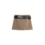 The Frankie Shop Arosa Belted Mini Skirt - Beige - Oversized Minimalist Skirts in Beige - Shop at Coveti