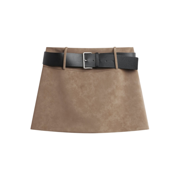 The Frankie Shop Arosa Belted Mini Skirt - Beige - Oversized Minimalist Skirts in Beige - Shop at Coveti
