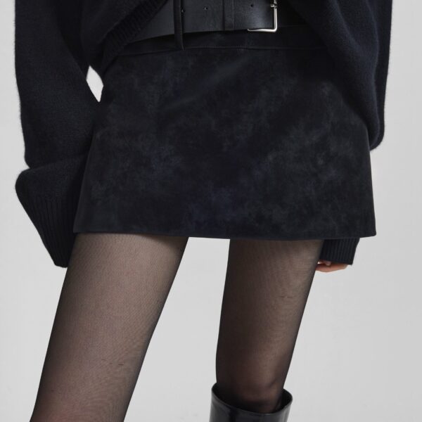 The Frankie Shop Arosa Belted Mini Skirt - Black - Oversized Minimalist Skirts in Black - Shop at Coveti