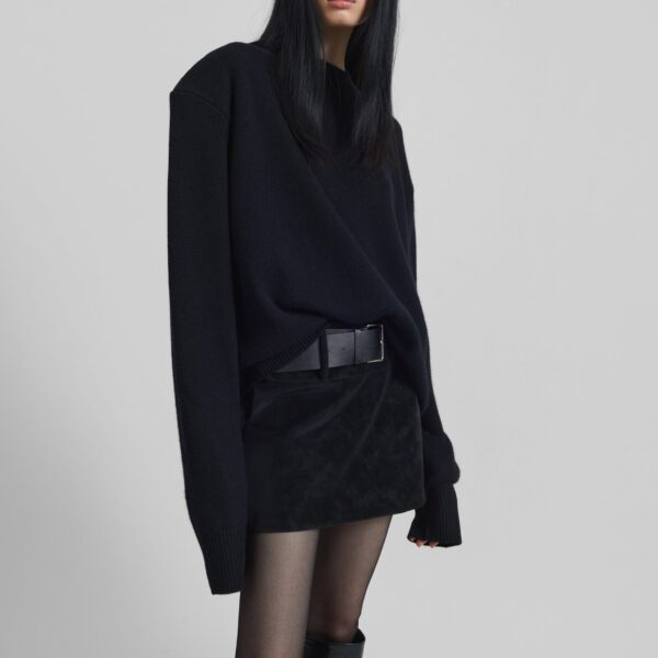 The Frankie Shop Arosa Belted Mini Skirt - Black - Oversized Minimalist Skirts in Black - Shop at Coveti