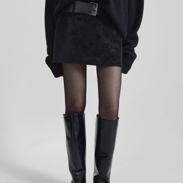 The Frankie Shop Arosa Belted Mini Skirt - Black - Oversized Minimalist Skirts in Black - Shop at Coveti