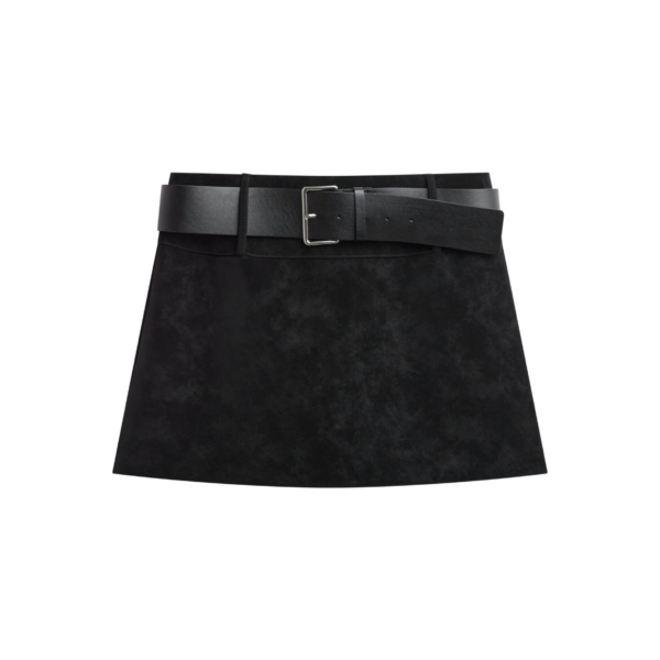 The Frankie Shop Arosa Belted Mini Skirt - Black - Oversized Minimalist Skirts in Black - Shop at Coveti