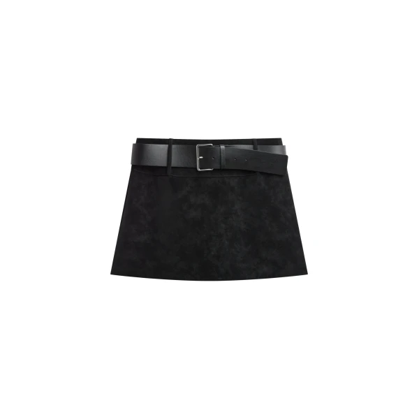 The Frankie Shop Arosa Belted Mini Skirt - Black - Oversized Minimalist Skirts in Black - Shop at Coveti
