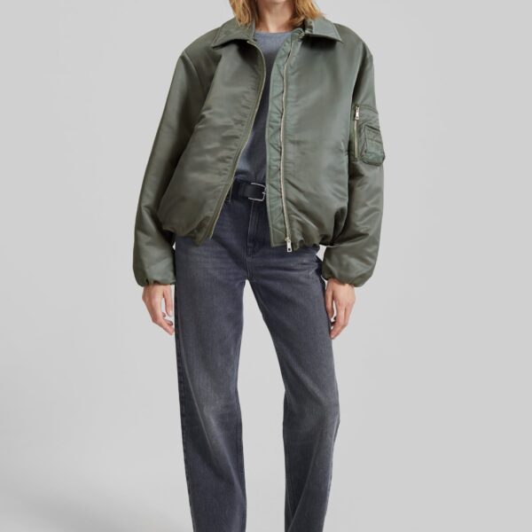 The Frankie Shop Arslev Bomber Jacket - Pale Olive - Oversized Minimalist Jackets in Green - Shop at Coveti