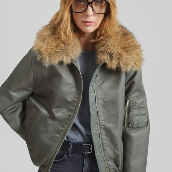 The Frankie Shop Arslev Bomber Jacket - Pale Olive - Oversized Minimalist Jackets in Green - Shop at Coveti