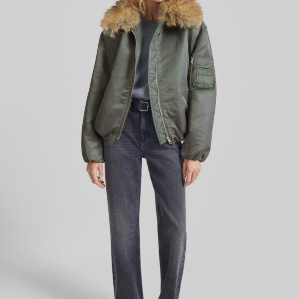 The Frankie Shop Arslev Bomber Jacket - Pale Olive - Oversized Minimalist Jackets in Green - Shop at Coveti