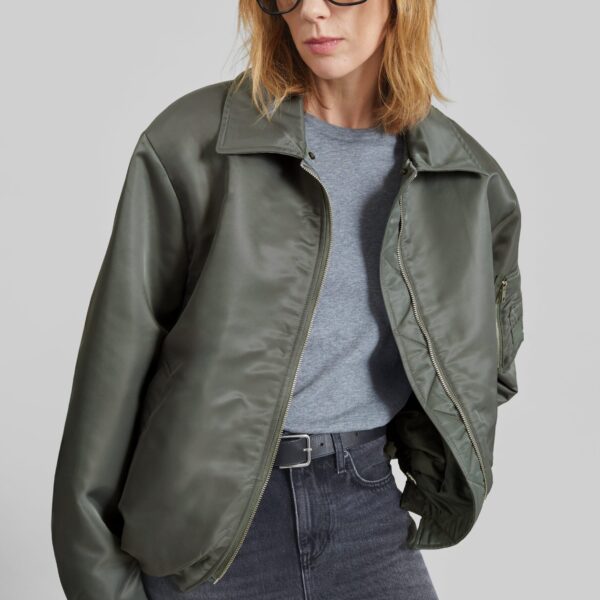 The Frankie Shop Arslev Bomber Jacket - Pale Olive - Oversized Minimalist Jackets in Green - Shop at Coveti