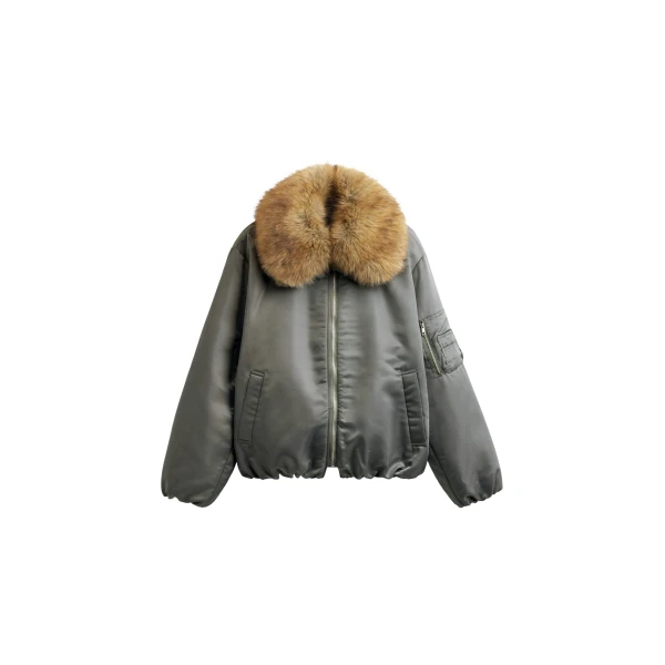 The Frankie Shop Arslev Bomber Jacket - Pale Olive - Oversized Minimalist Jackets in Green - Shop at Coveti