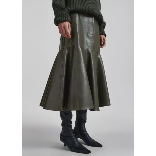 The Frankie Shop Arvika Faux Leather Mermaid Skirt – Dark Olive, view 5