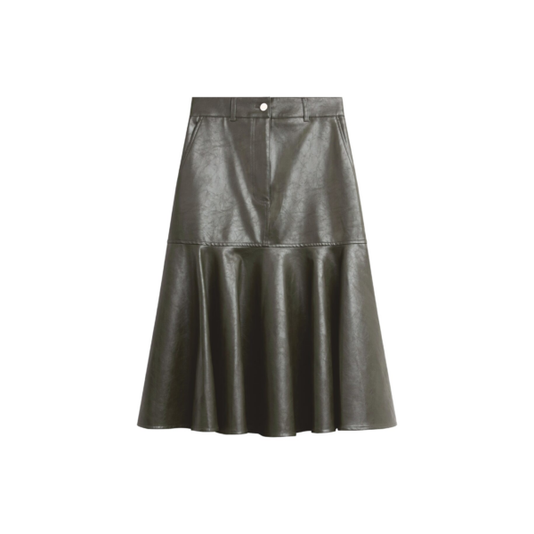 The Frankie Shop Arvika Faux Leather Mermaid Skirt - Dark Olive - Oversized Minimalist Skirts in Green - Shop at Coveti