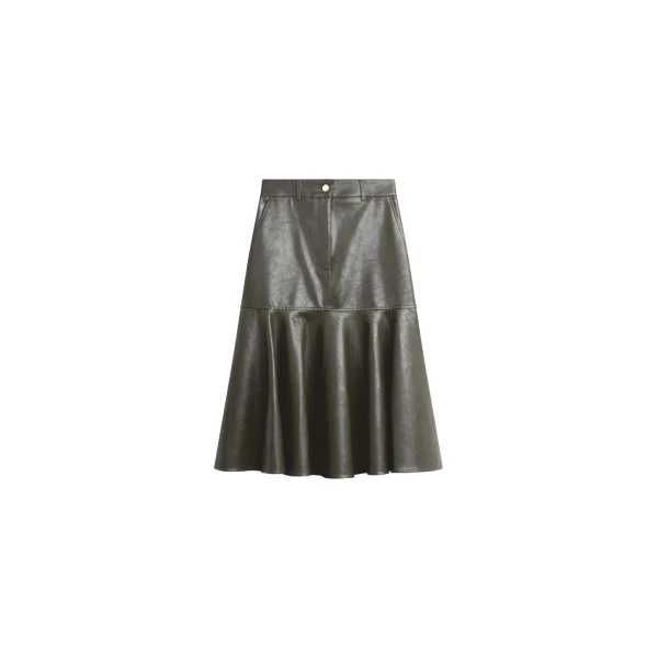 The Frankie Shop Arvika Faux Leather Mermaid Skirt - Dark Olive - Oversized Minimalist Skirts in Green - Shop at Coveti