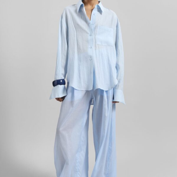 The Frankie Shop Ascain Fluid Shirt - Sky Blue - Oversized Minimalist Tops in Blue - Shop at Coveti