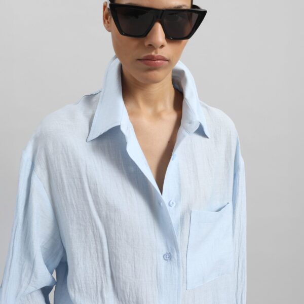 The Frankie Shop Ascain Fluid Shirt - Sky Blue - Oversized Minimalist Tops in Blue - Shop at Coveti