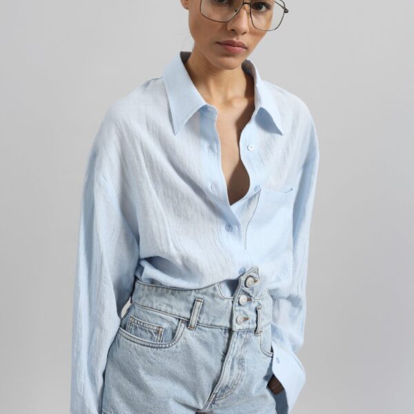 The Frankie Shop Ascain Fluid Shirt - Sky Blue - Oversized Minimalist Tops in Blue - Shop at Coveti