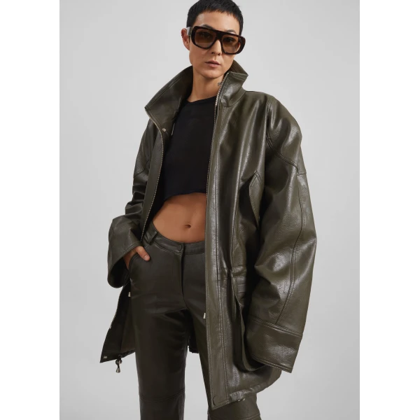 The Frankie Shop Ascona Faux Leather Jacket – Dark Olive, view 5