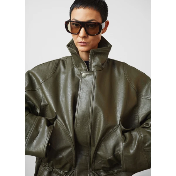 The Frankie Shop Ascona Faux Leather Jacket – Dark Olive, view 6