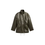 The Frankie Shop Ascona Faux Leather Jacket - Dark Olive - Oversized Minimalist Jackets in Green - Shop at Coveti