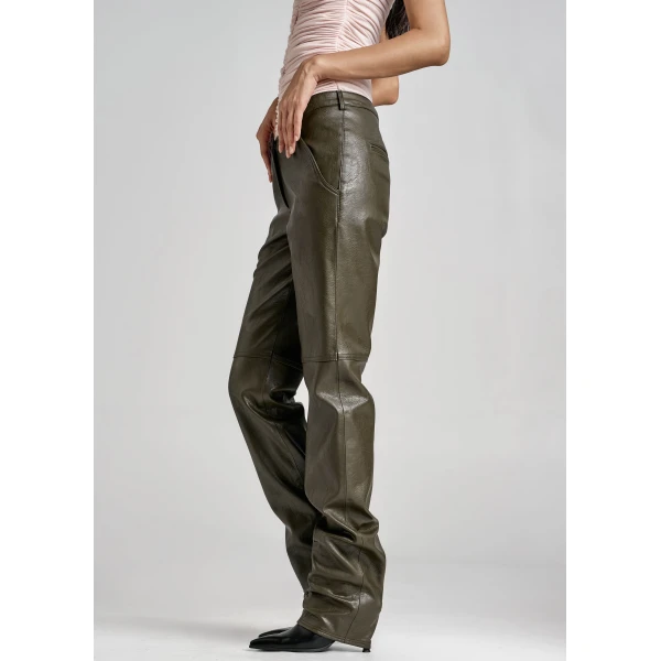 The Frankie Shop Ascona Faux Leather Pants – Dark Olive, view 2