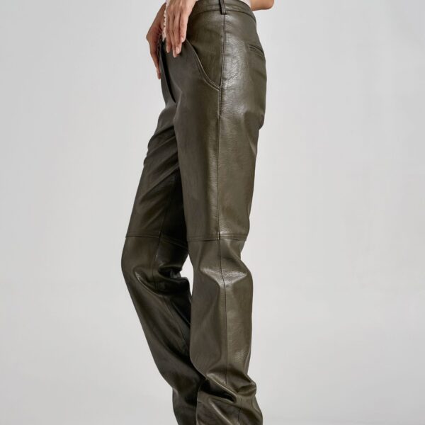 The Frankie Shop Ascona Faux Leather Pants - Dark Olive - Oversized Minimalist Pants in Green - Shop at Coveti