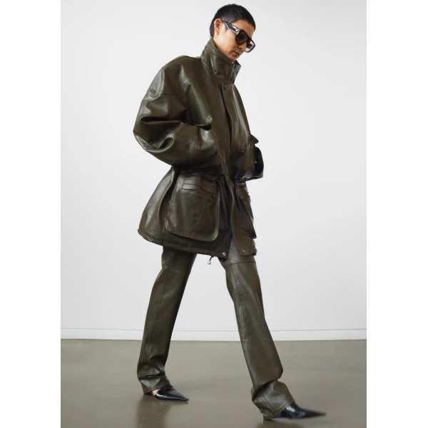 The Frankie Shop Ascona Faux Leather Pants – Dark Olive, view 5