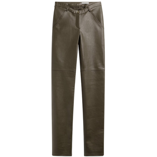 The Frankie Shop Ascona Faux Leather Pants - Dark Olive - Oversized Minimalist Pants in Green - Shop at Coveti