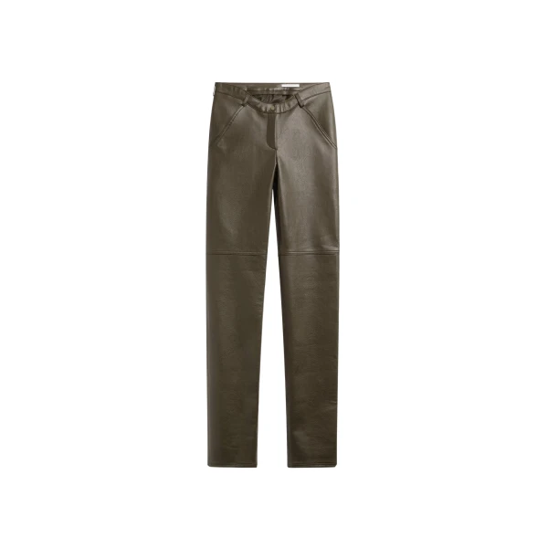 The Frankie Shop Ascona Faux Leather Pants - Dark Olive - Oversized Minimalist Pants in Green - Shop at Coveti