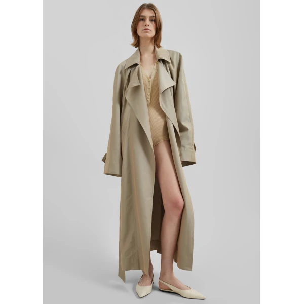 The Frankie Shop Astoria Cut-Out Raglan Sleeve Trench Coat – Beige, view 2