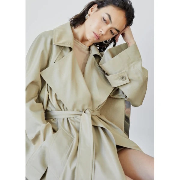 The Frankie Shop Astoria Cut-Out Raglan Sleeve Trench Coat – Beige, view 3